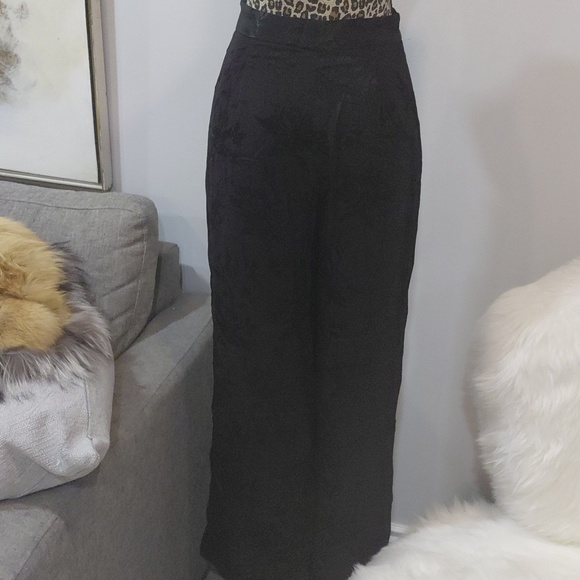 Zara Black Floral Jacquard Wide-Leg Pants - Picture 5 of 8